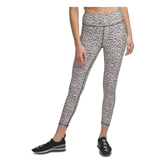 DKNY Womens Ivory Stretch Pocketed Moisture Wicking Pull-on Animal Print Active Wear High Waist Leggings S