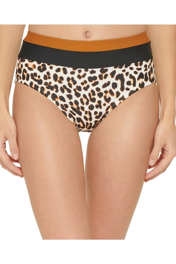 Womens Leopard High-Waist Swim Bottom Separates