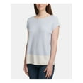 thumbnail image 1 of DKNY Womens Light Blue Color Block Cap Sleeve Jewel Neck T-Shirt L, 1 of 2