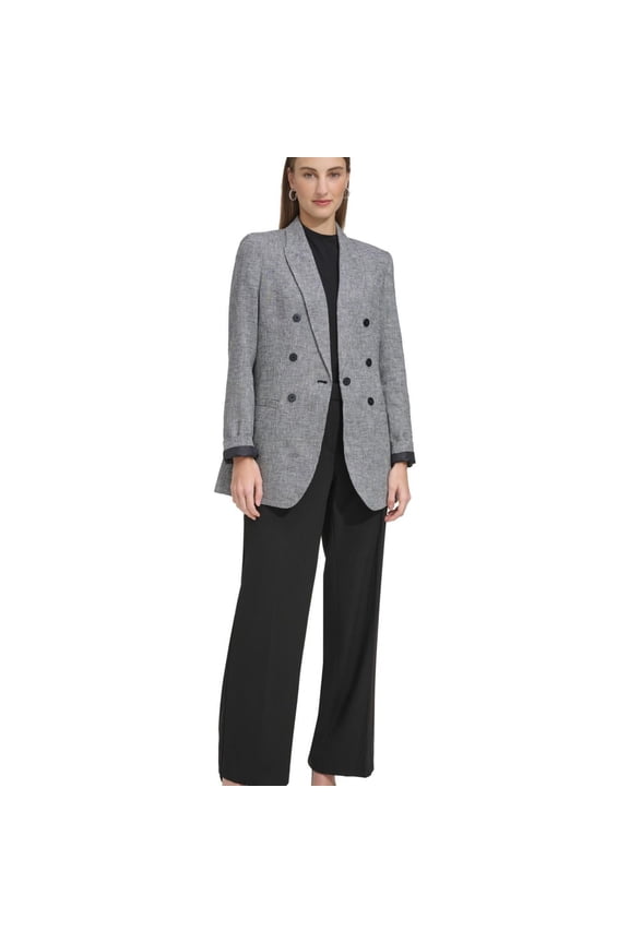 Womens Micro Check Double Breasted Blazer Jacket, Black, 0