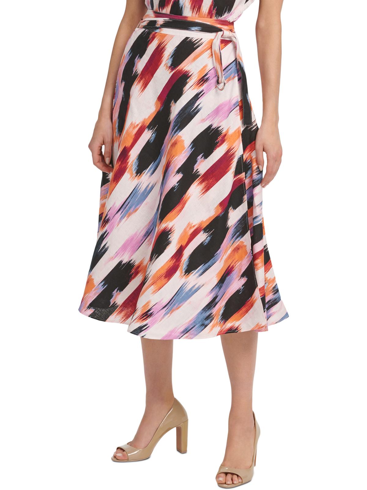 DKNY Womens Linen Printed Wrap Skirt
