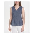 thumbnail image 1 of DKNY Womens Linen V-Neck Button-Down Top, 1 of 4