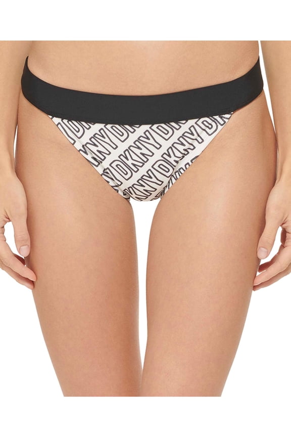 Womens Low Rise Full Coverage Bathing Suit Bikini Bottoms Black Logo M