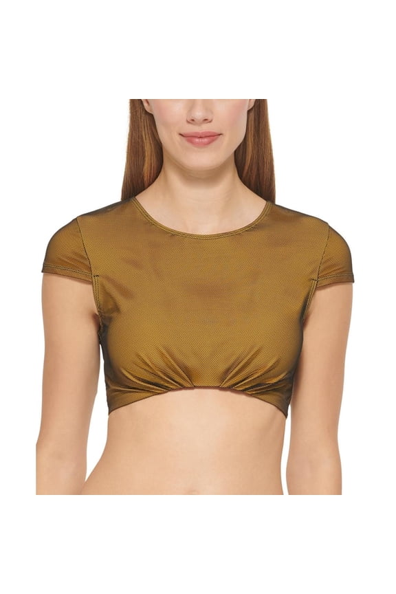 Womens Logo Mesh Overlay Bikini Swim top Yellow XL