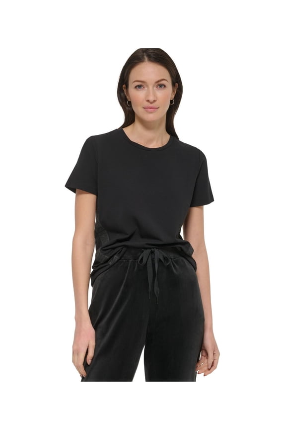 Womens Logo Tape Basic T-Shirt, Black, X-Large