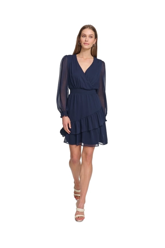 Long-Sleeve V-Neck Dress, Women's