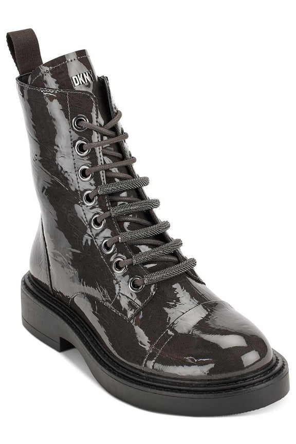 Womens Malaya Faux Leather Patent Combat & Lace-up Boots