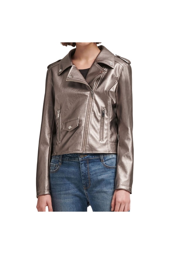 Womens Metallic Motorcycle Jacket, Metallic, X-Small