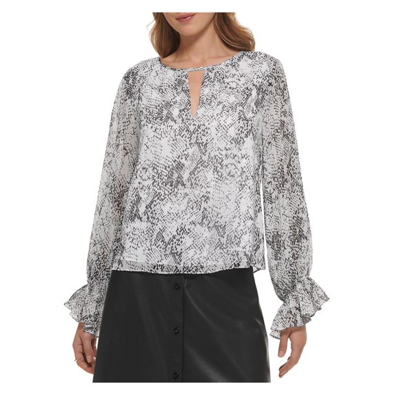 DKNY Womens Metallic Ruffle Blouse