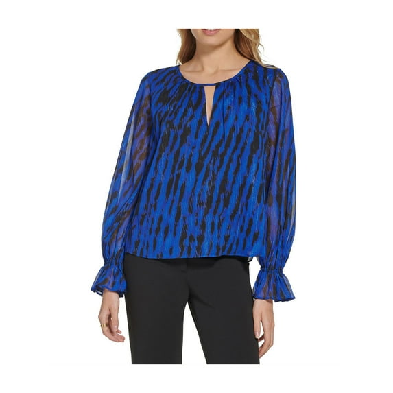 DKNY Womens Metallic Ruffle Blouse