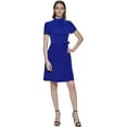 thumbnail image 1 of DKNY Women's Short Sleeve Funnel Neck Belted Fit and Flare Dress, Berry Blue, 16, 1 of 2