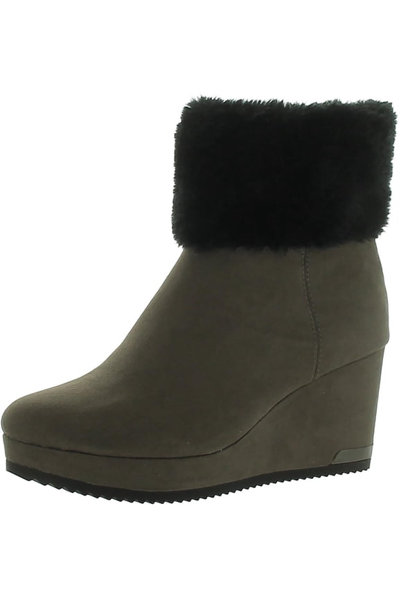 Womens Nadra Faux Leather Faux Fur Wedge Boots