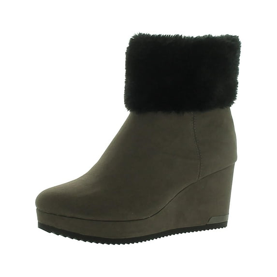 DKNY Womens Nadra Faux Leather Faux Fur Wedge Boots
