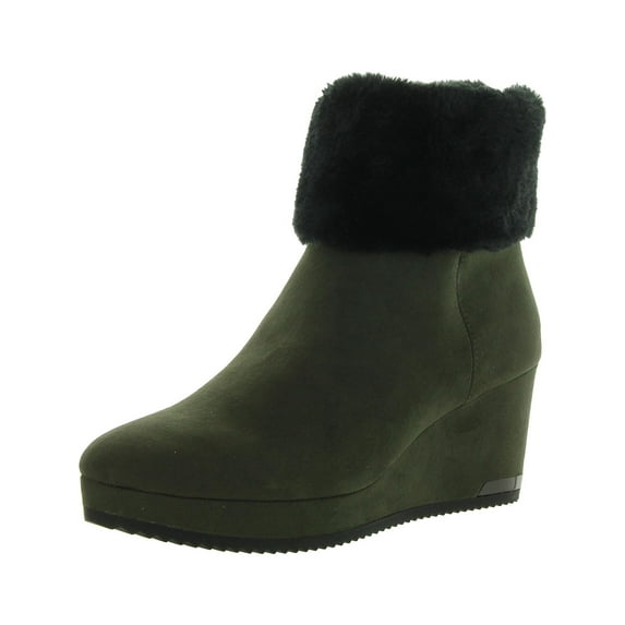 DKNY Womens Nadra Faux Leather Faux Fur Wedge Boots