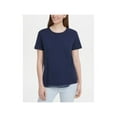 thumbnail image 1 of DKNY Womens Navy Lace Ruffled Short Sleeve T-Shirt M, 1 of 1