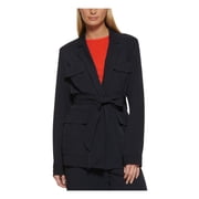 DKNY Womens Navy Pocketed Belted Notched Lapel Utility Wear To Work Blazer Jacket XL