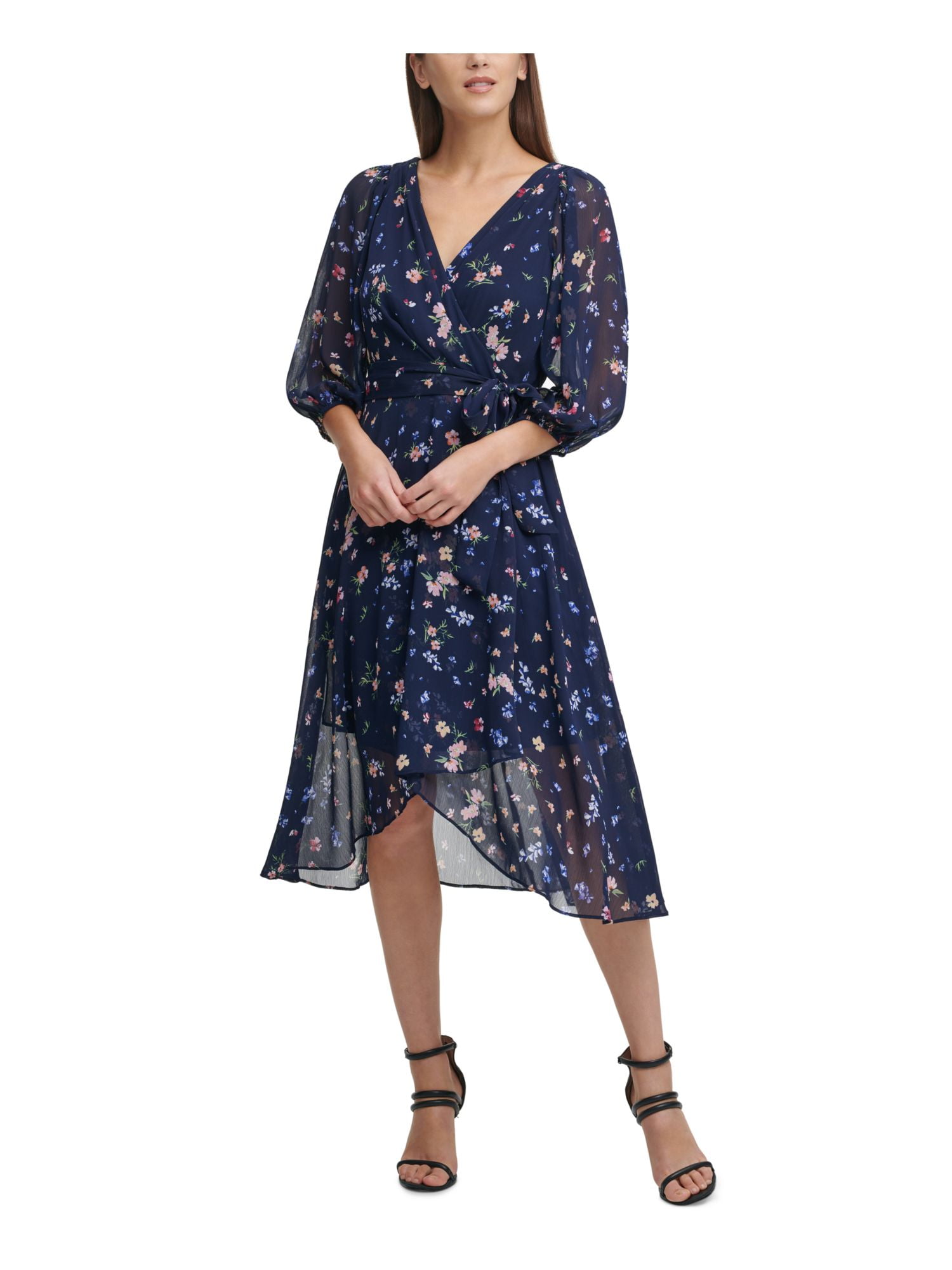 dkny navy wrap dress