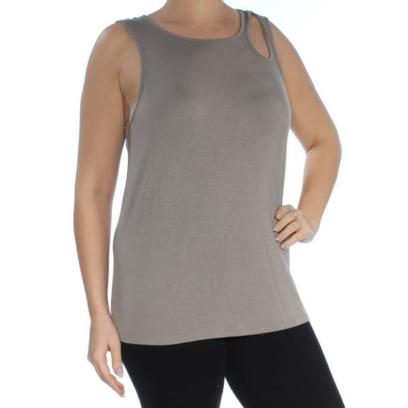 DKNY Womens New 1342 Gray Cut Out Sleeveless Jewel Neck Active Wear Top L B+B
