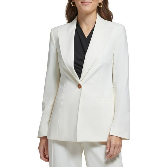 Women's Peak-Collar Single-Button Long-Sleeve Blazer Egg Nog 2