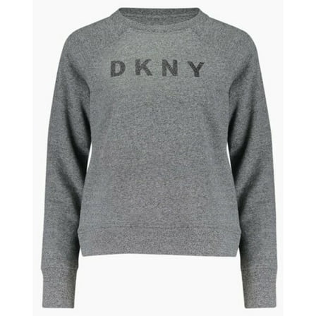 DKNY Womens Ombre Glitter Logo Sweatshirt,Grey,Small
