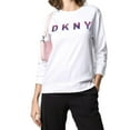 thumbnail image 1 of DKNY Womens Ombre Glitter Logo Sweatshirt,White,Large, 1 of 2