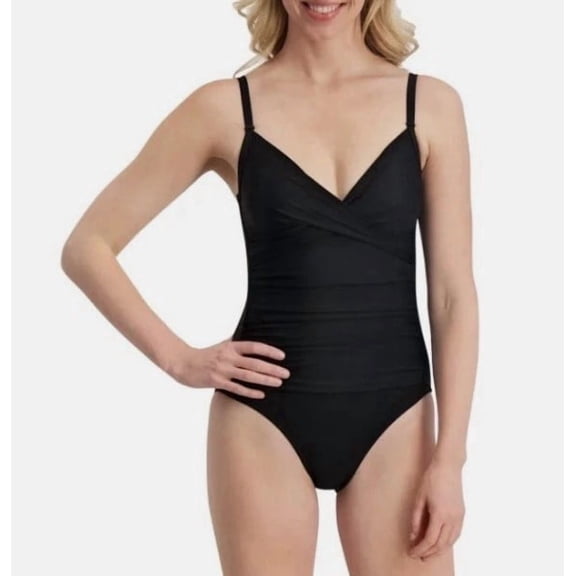 DKNY Womens One Piece Swimsuit, NWT, Black, Adjustable Strap, Tummy Control, S