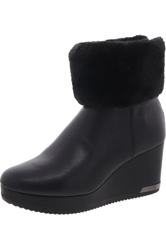 Womens POWELL WEDGE BOOTIE Faux Fur Lined Faux Leather Wedge Boots