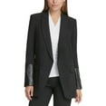 thumbnail image 1 of DKNY Womens Petites Faux Leather Trim Special Evening Double-Breasted Blazer, 1 of 1