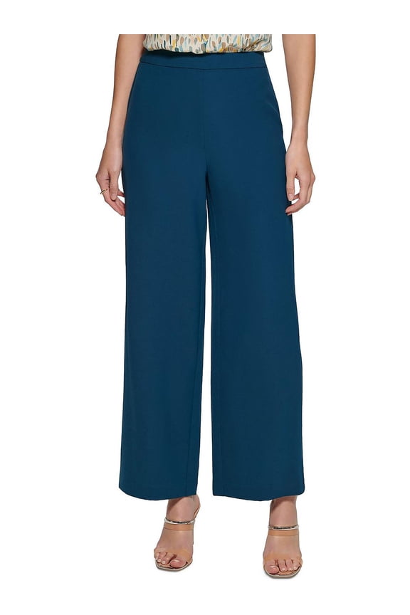 Womens Petites High Rise Work Wear Wide Leg Pants