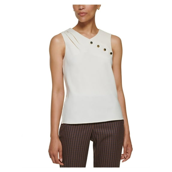 DKNY Womens Petites Mixed Media Casual Blouse