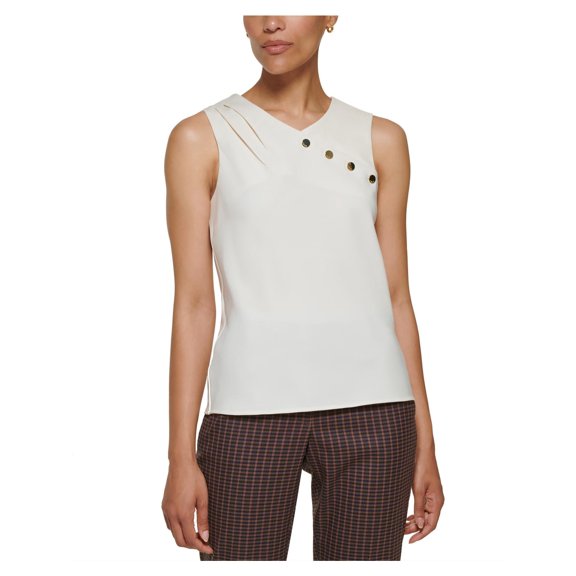 DKNY Womens Petites Mixed Media Casual Blouse
