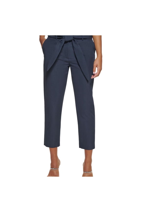 Womens Paper Bag Waist Casual Trouser Pants, Blue, Petite, 6P