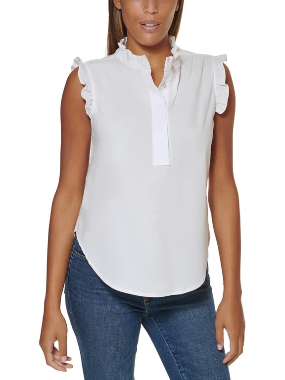 Womens Petites Ruffled Shell Tank Top