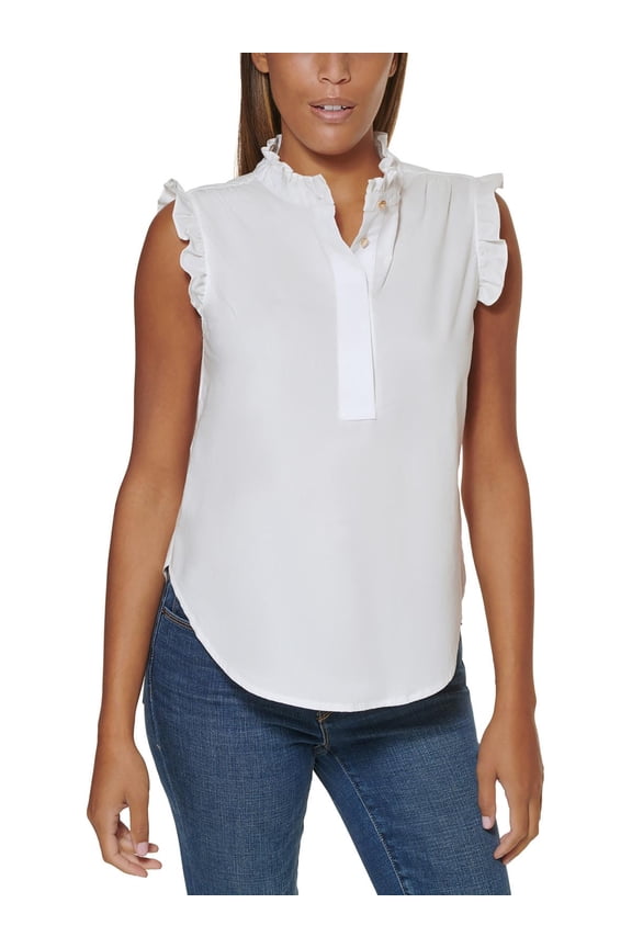 Womens Petites Ruffled Shell Tank Top
