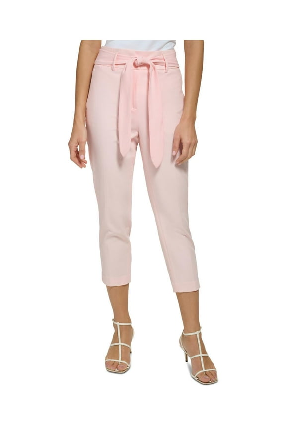 Womens Petites Tapered Legs Tie Belt Trouser Pants