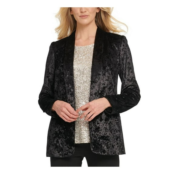 DKNY Womens Petites Velvet Open Front Suit Jacket Black 12P