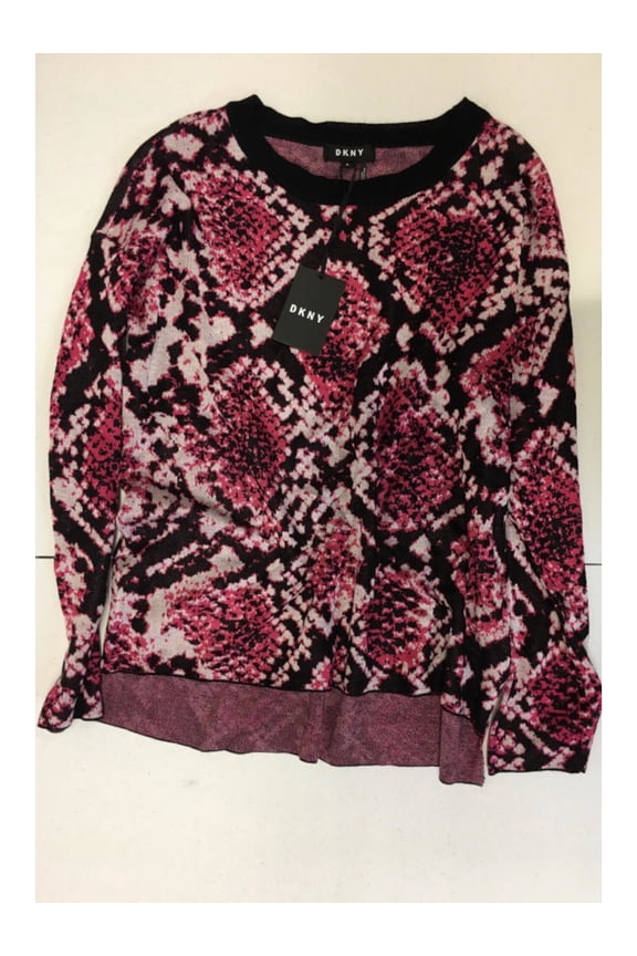 Womens Pink Printed Long Sleeve Crew Neck Button Up Sweater S