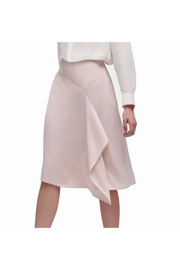 Womens Pink Ruffled Below The Knee Pencil Skirt Size: 14