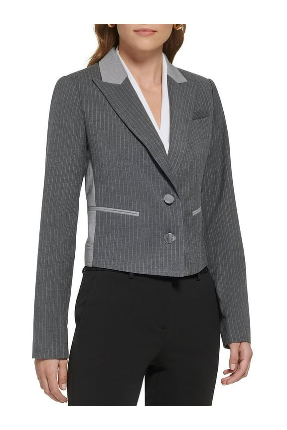 Womens Pinstripe Crop Two-Button Blazer