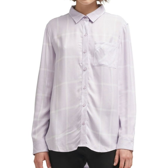 DKNY Womens Plaid Cuffed Button Down Shirt;X-Large