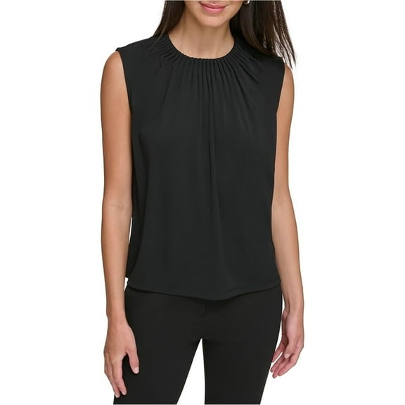 DKNY Womens Pleated Neck Halter Top Shirt, Black, X-Small