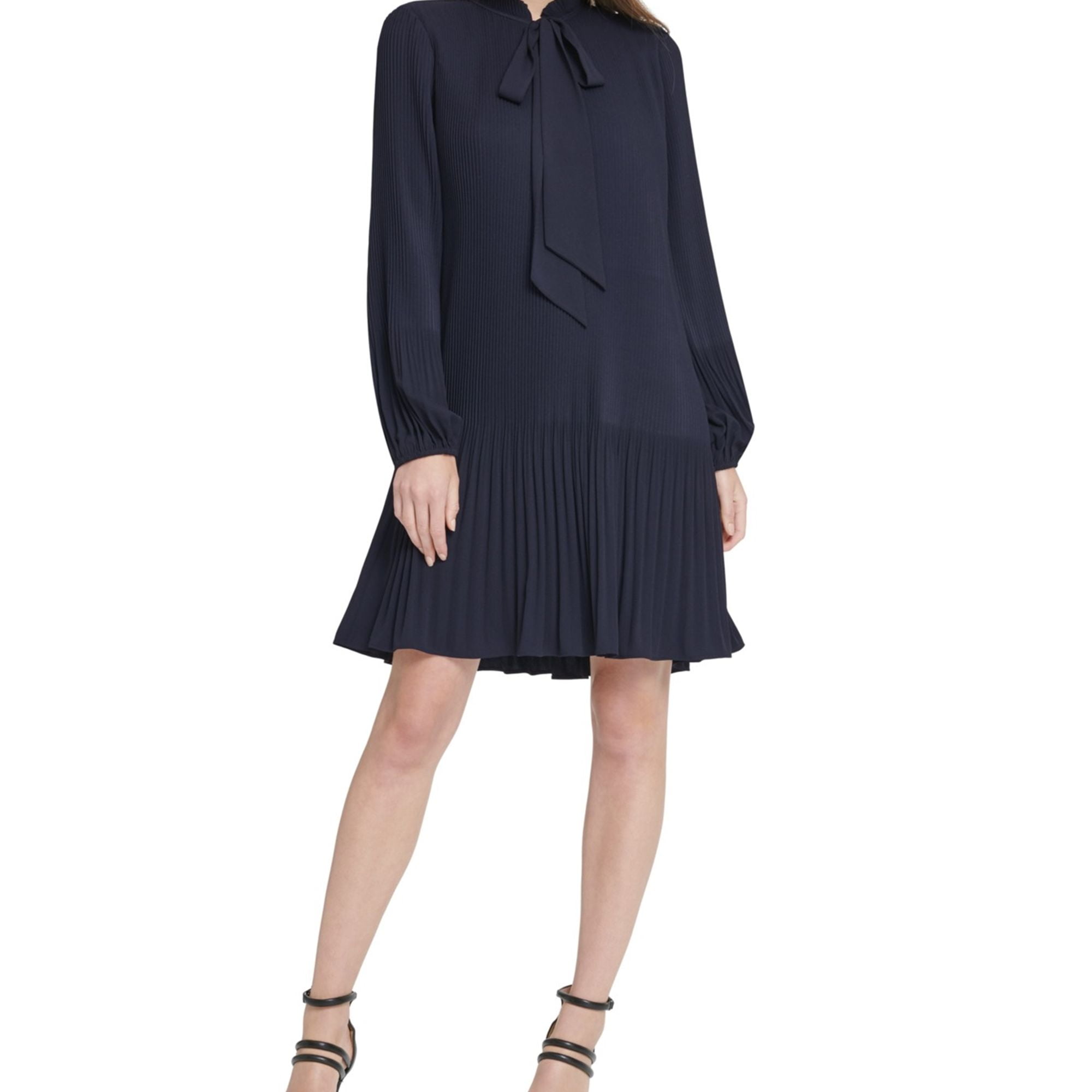 dkny blue pleated dress Belted Pleated Midi Dress | Fit and Flare main image 1