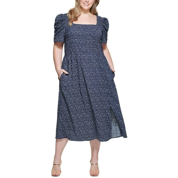 DKNY Womens Plus Printed Long Maxi Dress