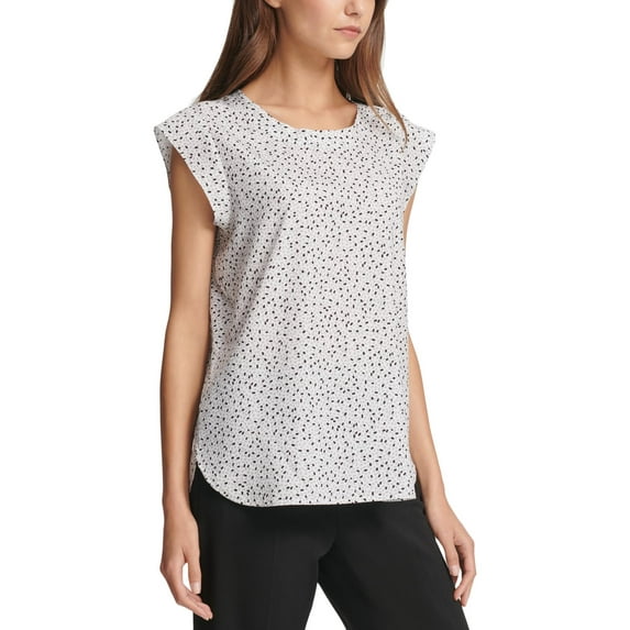 DKNY Womens Printed Flutter Sleeve Blouse