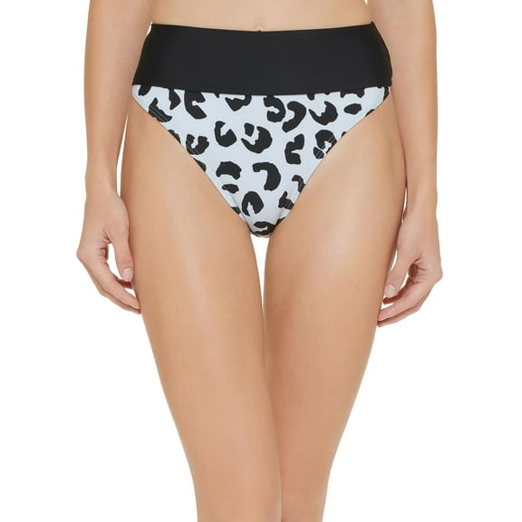 DKNY Women's Printed High Waist Bikini Bottom Swimsuit Black Size Medium
