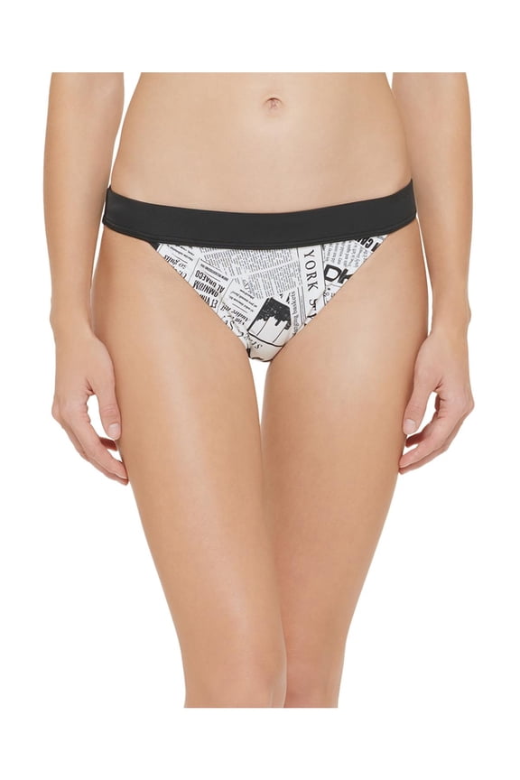 Women's Standard Low Waisted Full Coverage Bikini Bottom, White/Black, Large