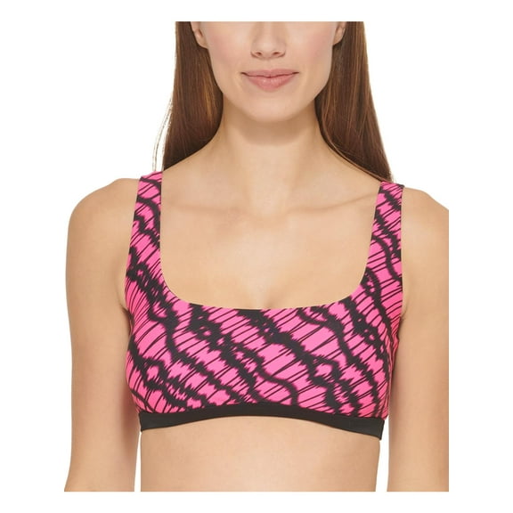 DKNY Women's Printed Square Neck Bikini Top Swimsuit Pink Size X-Large