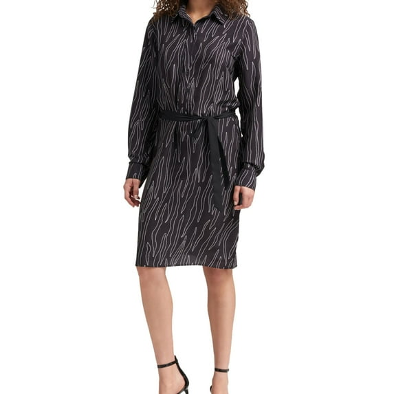 DKNY Womens Printed Shirt Dress, Black, X-Small