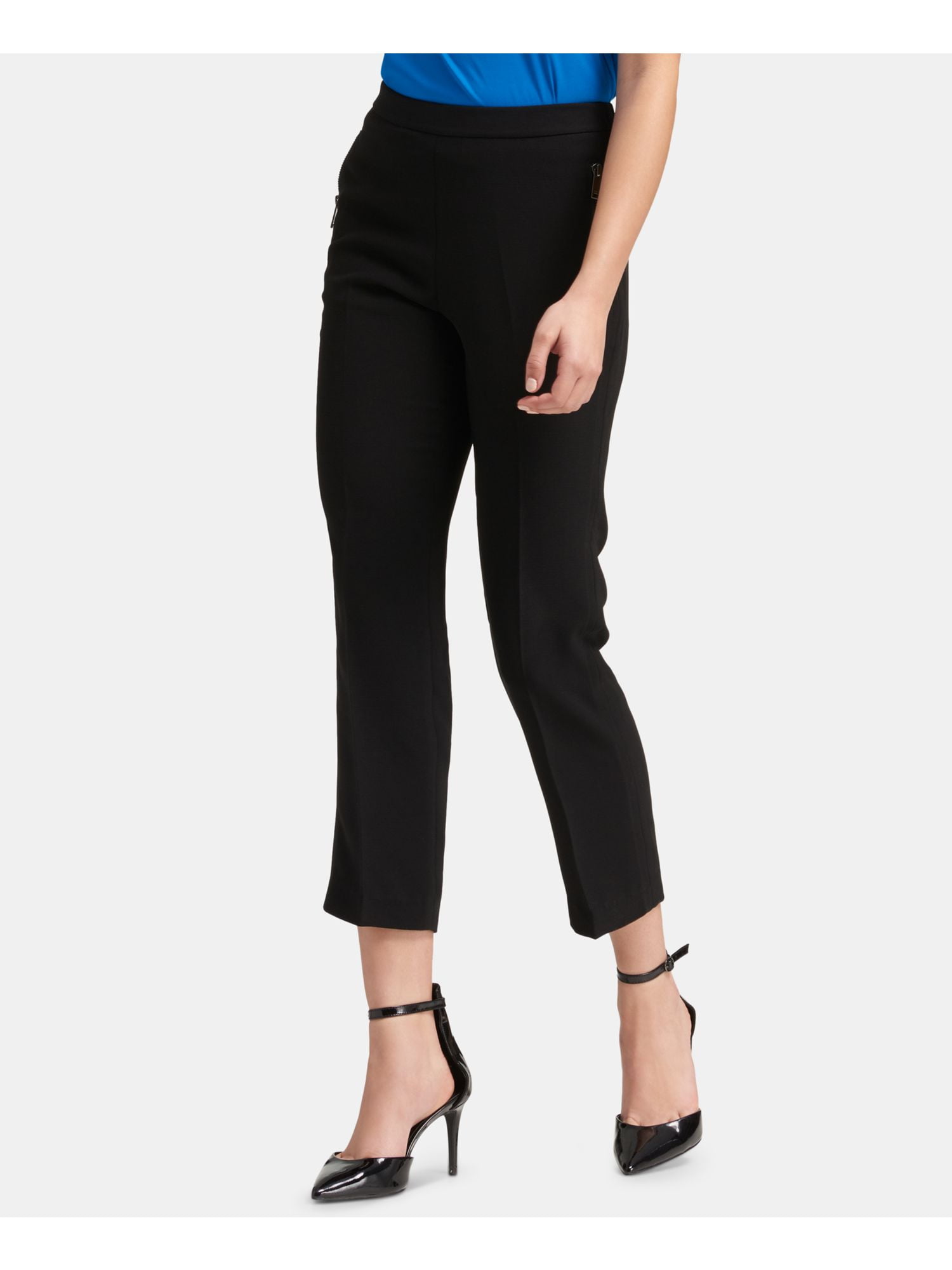 DKNY Womens Pull-On Zip-Pocket Casual Trouser Pants, Black, X