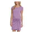 thumbnail image 1 of DKNY Womens Purple Ruched Side-tie Cap Sleeve Crew Neck Above The Knee Dress S, 1 of 2